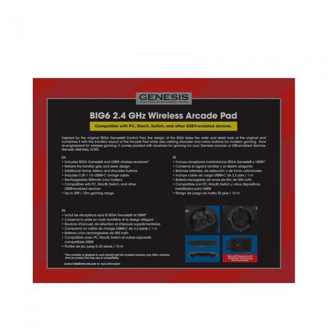 Retro-Bit Official Sega Genesis BIG6 2.4 GHz Wireless Controller 6-Button Pad