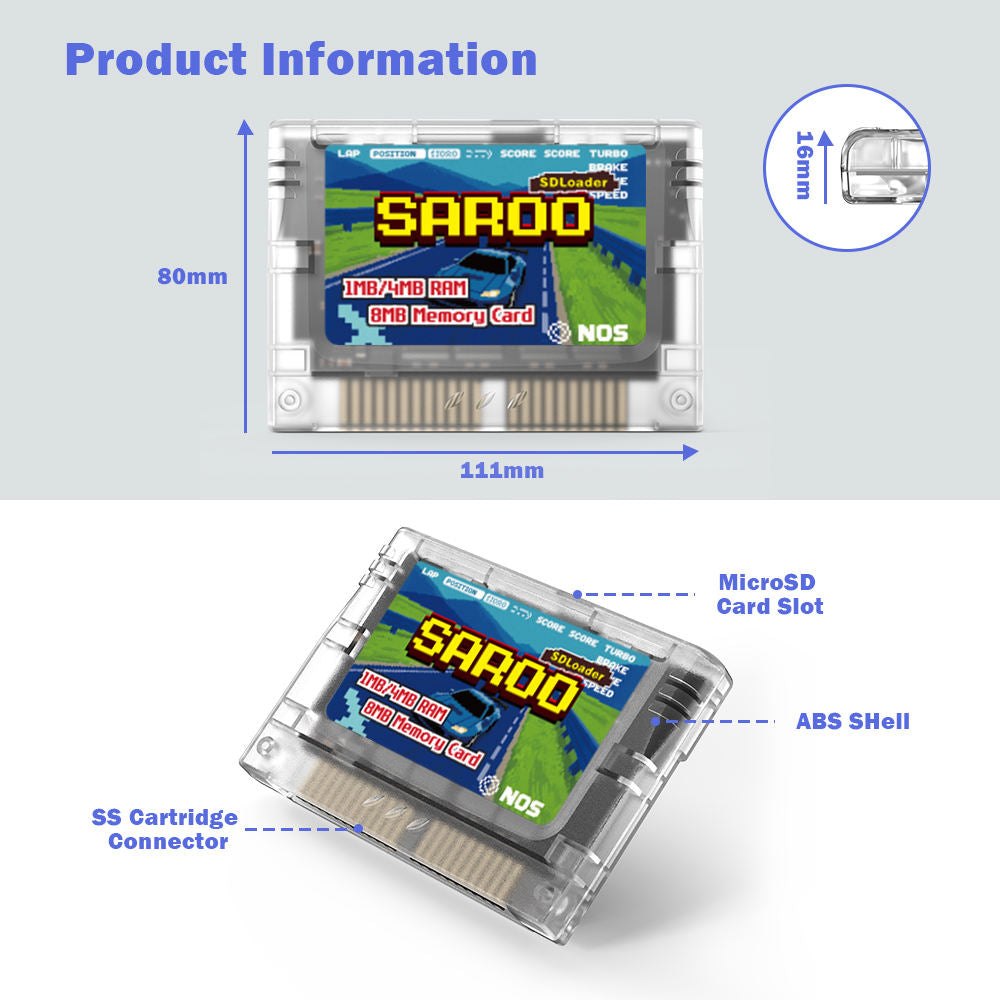 Sega Saturn SAR-OO Optical Drive Emulator Flash-Cart 1MB/4MB RAM 8MB Memory Card (Transparent Black)