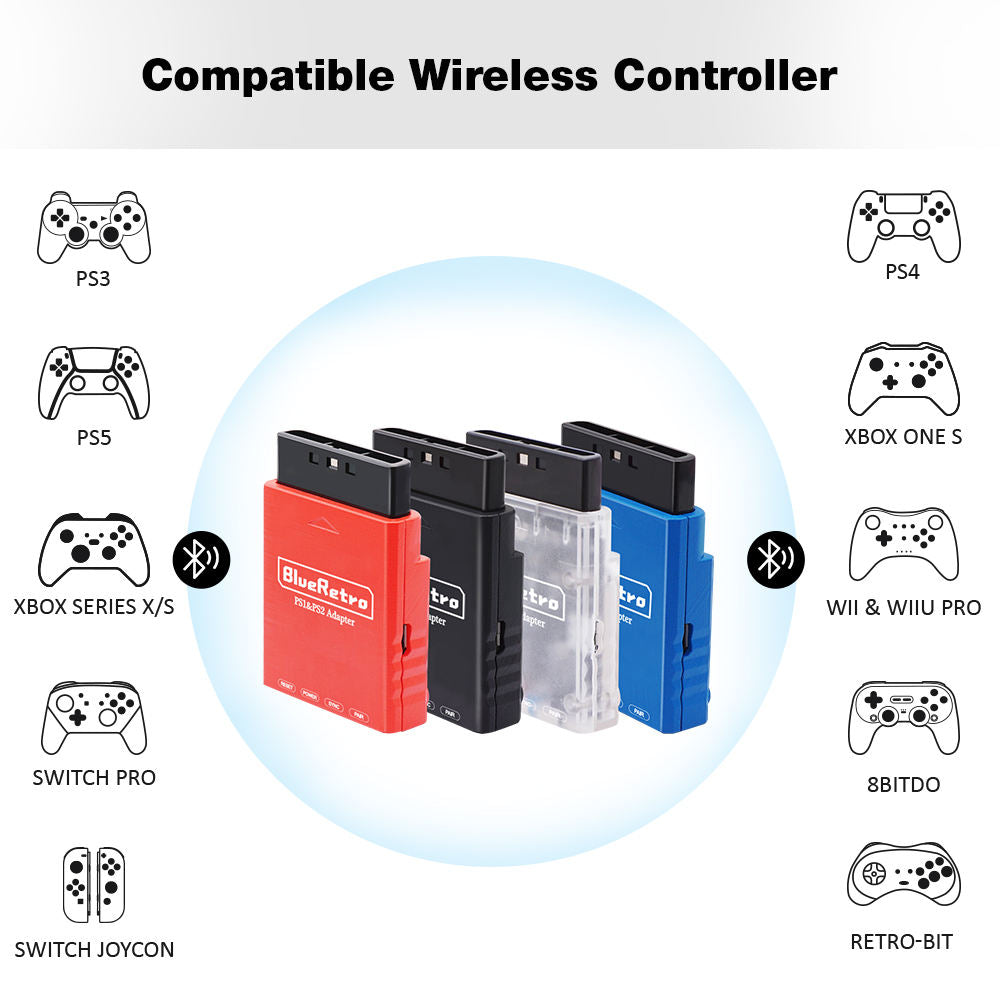 BlueRetro Bluetooth Controller Adapter for Playstation 1/Playstation 2 - Black