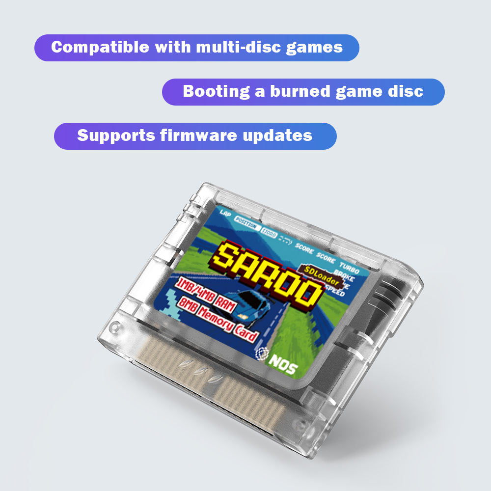 Sega Saturn SAR-OO Optical Drive Emulator Flash-Cart 1MB/4MB RAM 8MB Memory Card (Transparent Black)
