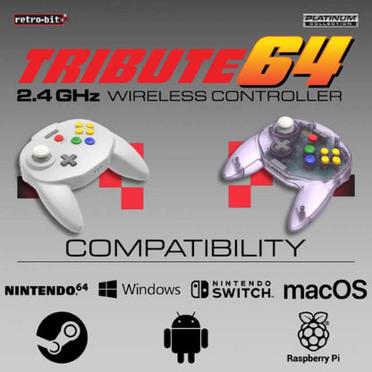 Retro-Bit Tribute 64 2.4Ghz Wireless Controller for Nintendo N64 Switch - Gray