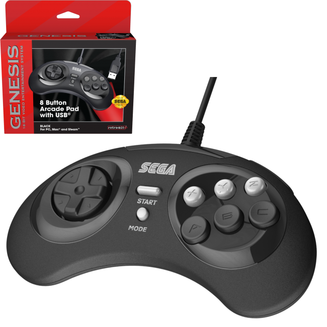 Retro-Bit Official Sega Genesis USB Controller 8-BUTTON Arcade Pad for PC/MAC