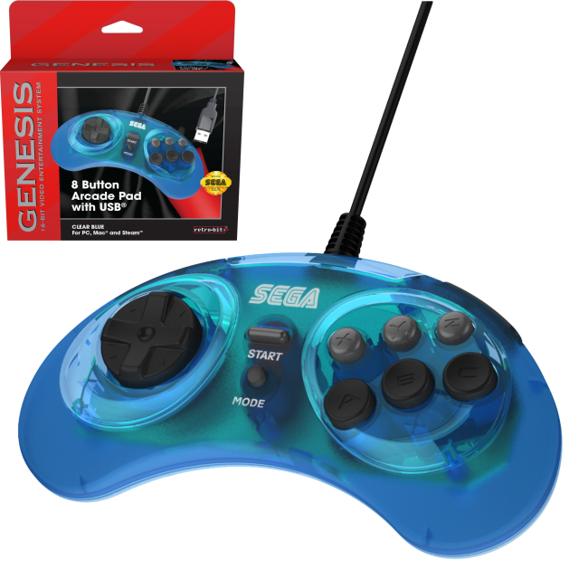 Retro-Bit Official Sega Genesis USB Controller 8-BUTTON Arcade Pad for PC/MAC - Blue