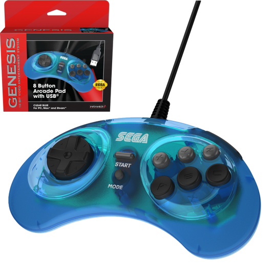 Retro-Bit Official Sega Genesis USB Controller 8-BUTTON Arcade Pad for PC/MAC - Blue