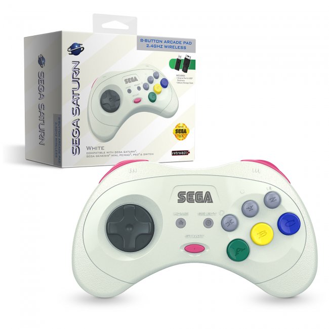 Retro-Bit SEGA Saturn® 2.4GHz Wireless Pro Controller for Sega Saturn PC - White
