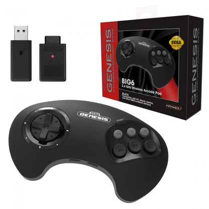Retro-Bit Official Sega Genesis BIG6 2.4 GHz Wireless Controller 6-Button Pad