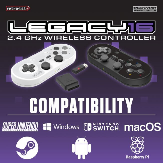 Retro-Bit Super Nintendo 2.4GHz Wireless Controller for SNES/PC/MAC/PI